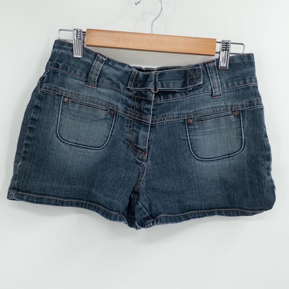 Y2K Low Rise Denim Shorts Womens Junior 7 Blue Retro Dark Wash Mall 2000s Indie